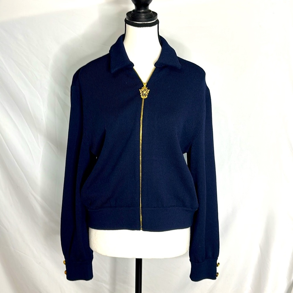 St John Sport by Marie Gray RARE Knit Zip Up Nautical Bomber style Jacket - Picture 2 of 8